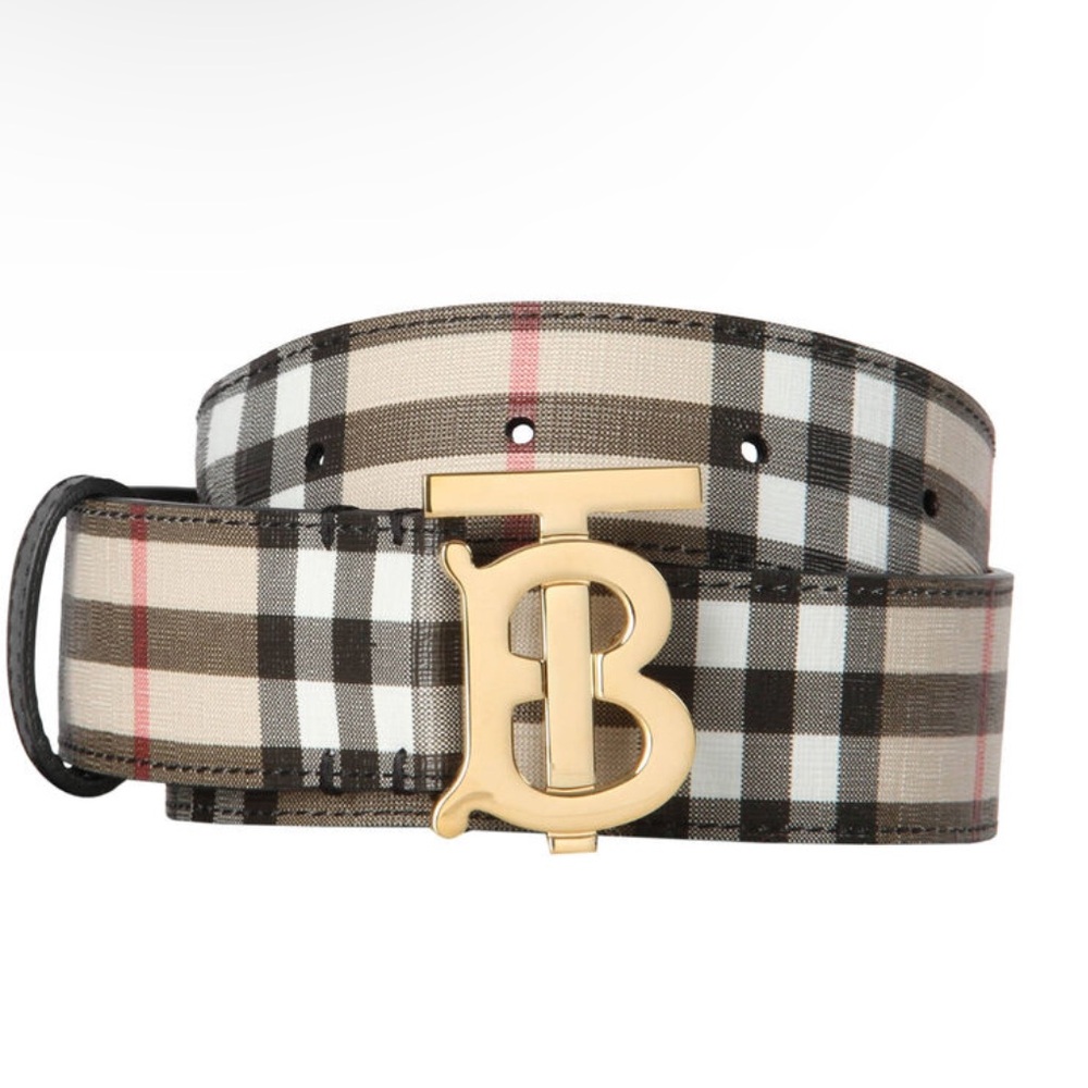 BURBERRY TB BELT 35 NON REVERSIBLE VINTAGE CHECK E-CANVAS NEW